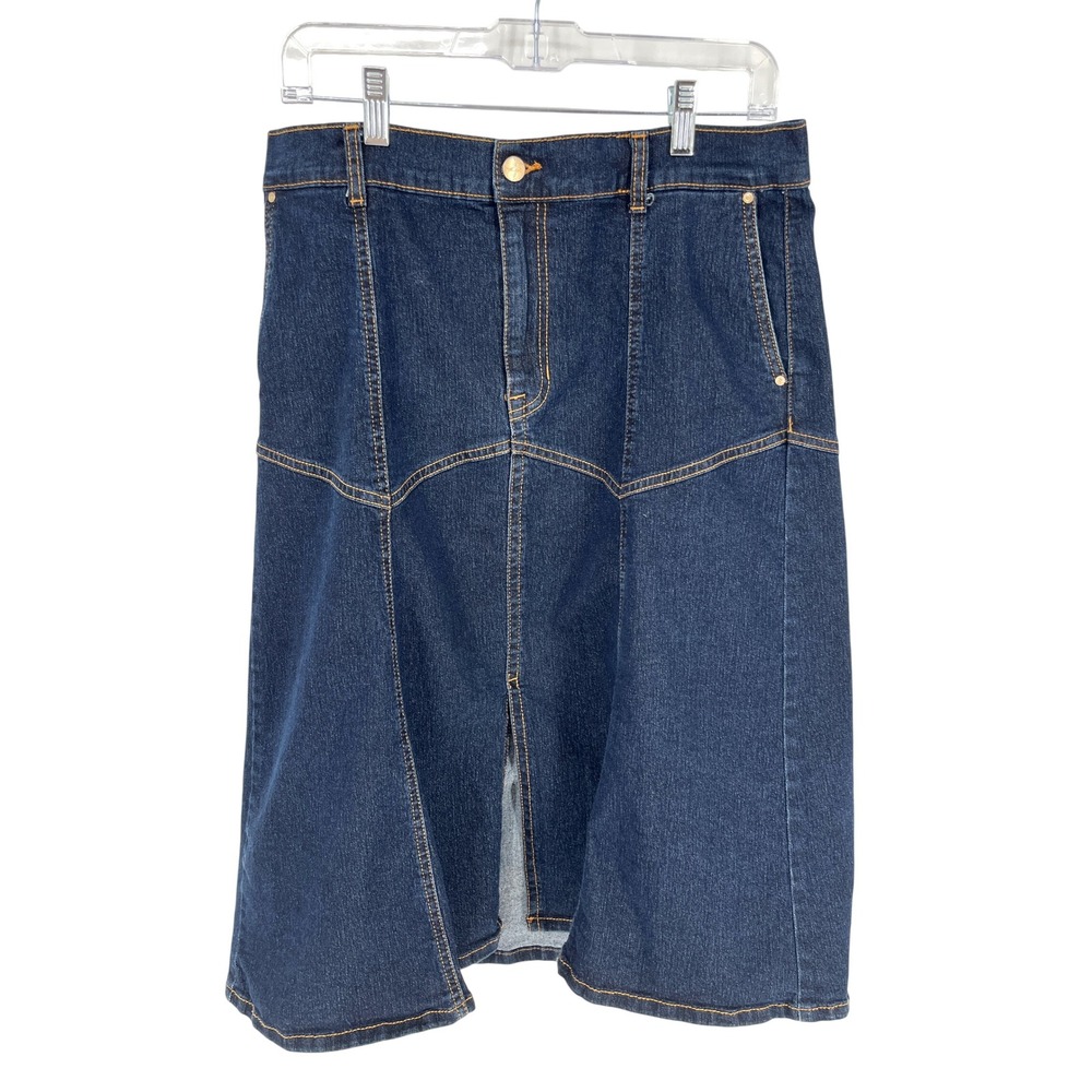 Jessica Simpson Womens Denim Midi Skirt Dark Wash 14 Front Slit Western Prairie